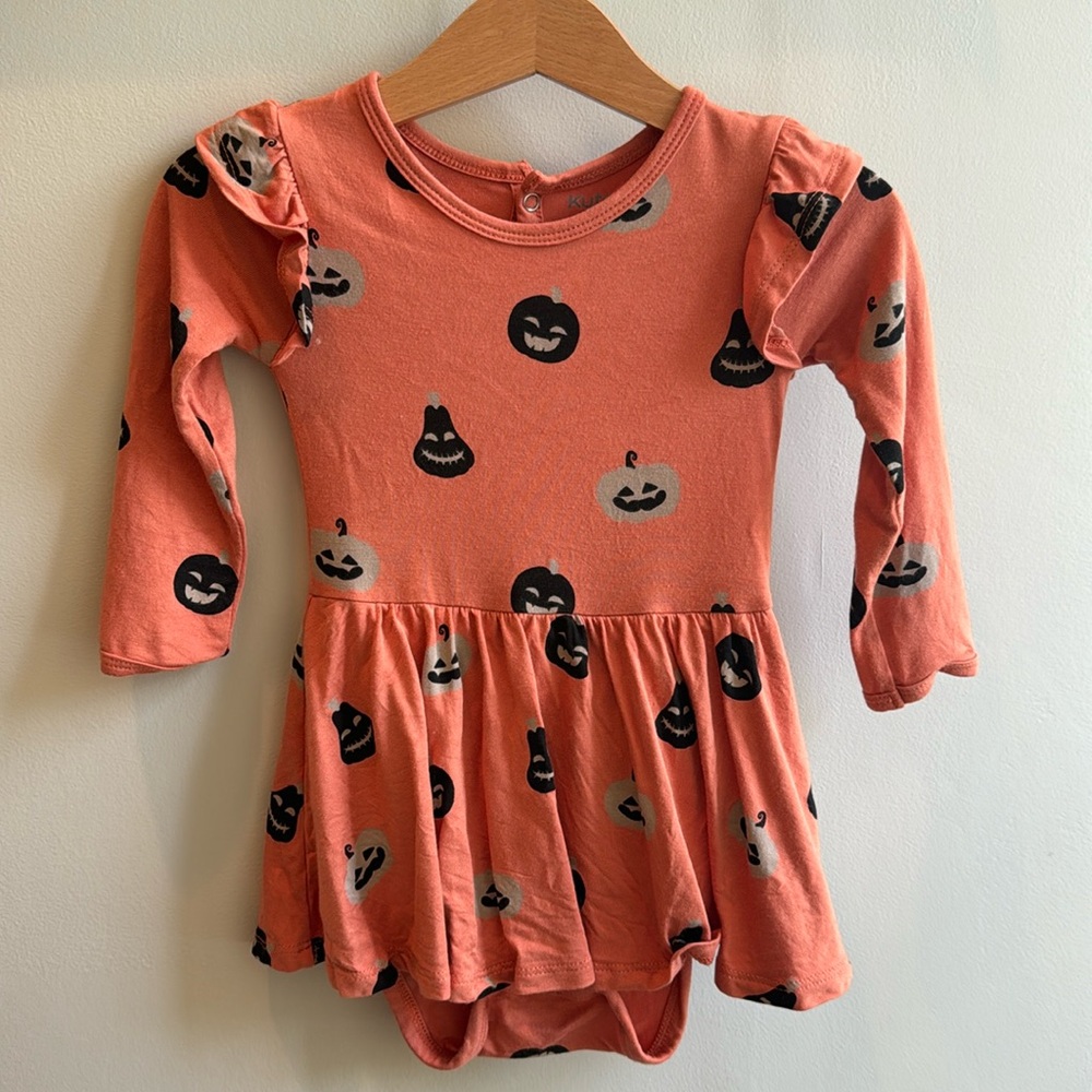 Kyte BABY Orange Pumpkin Print Long Sleeve Dress